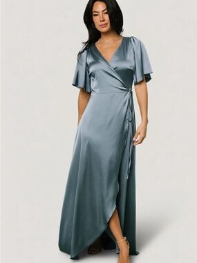 NWT Baltic Born Vara Satin Maxi Wrap Dress dusty blue